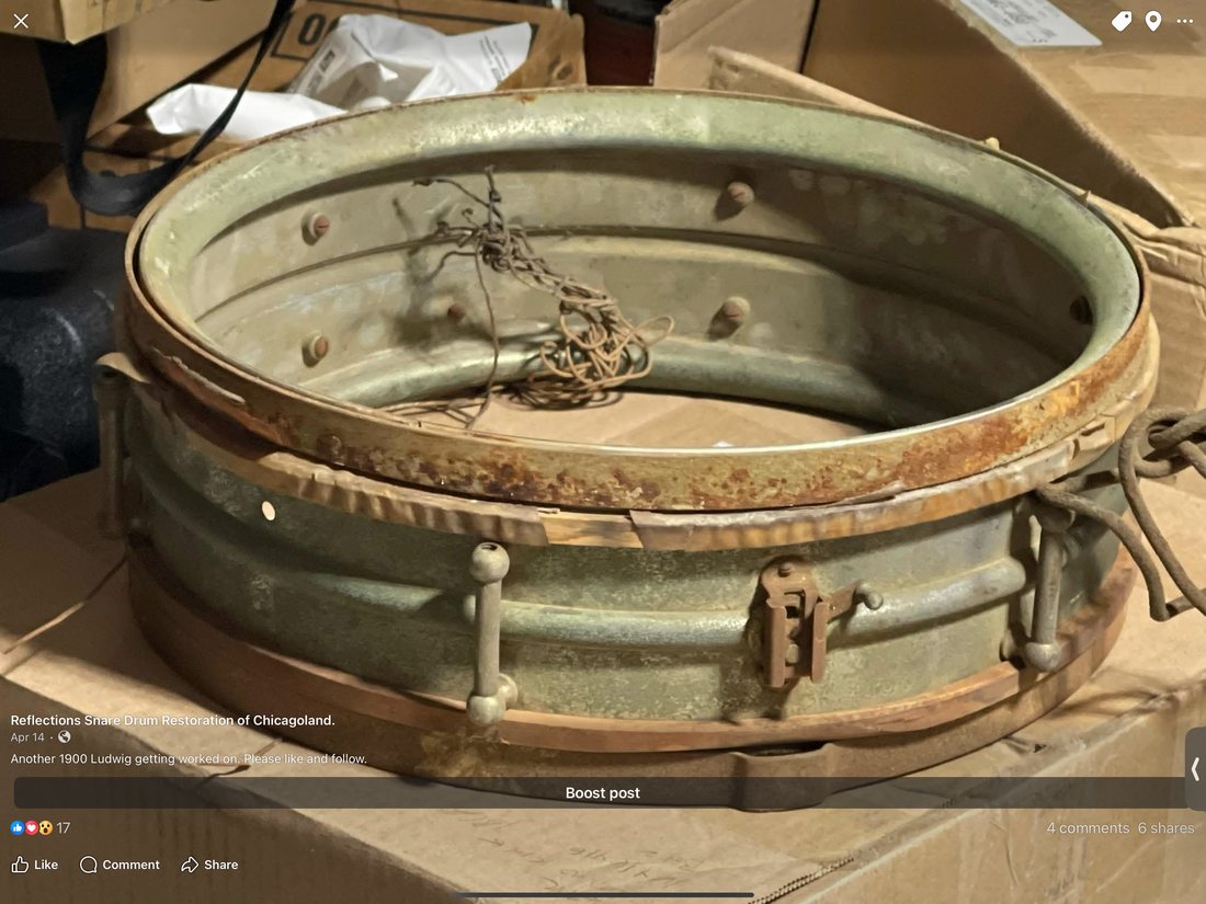 1900s Ludwig All-American snare drum before restoration