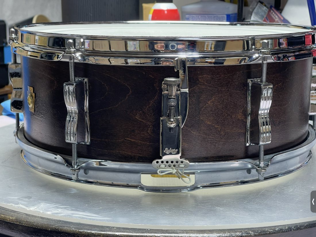 Wooden Ludwig Pioneer snare drum after restoration