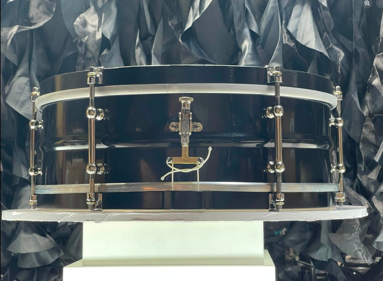 Duplex snare drum with black shell and nickel hardware, c. 1917