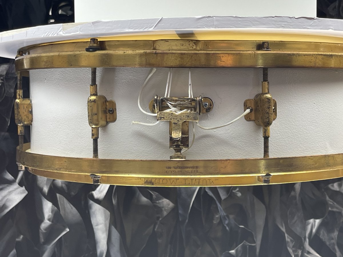 Leedy Multi-Model snare drum with brass hoops and white shell