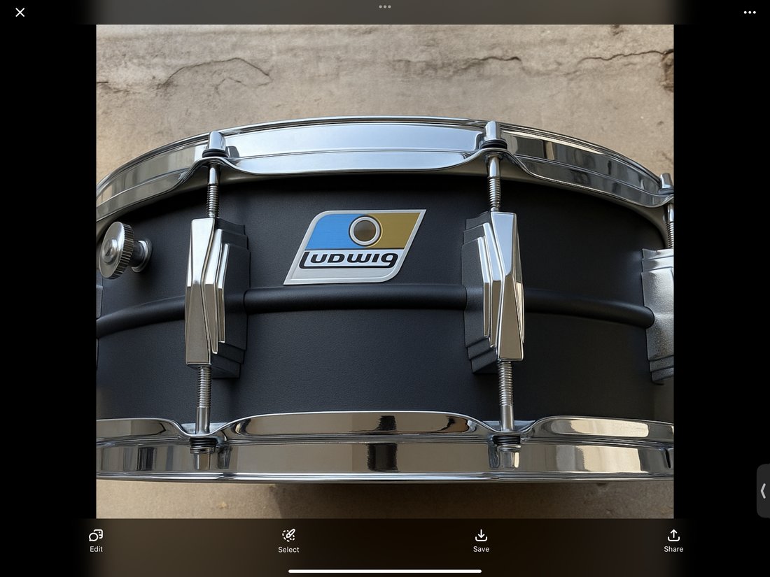 Ludwig snare drum with satin black powder-coat finish and chrome hardware